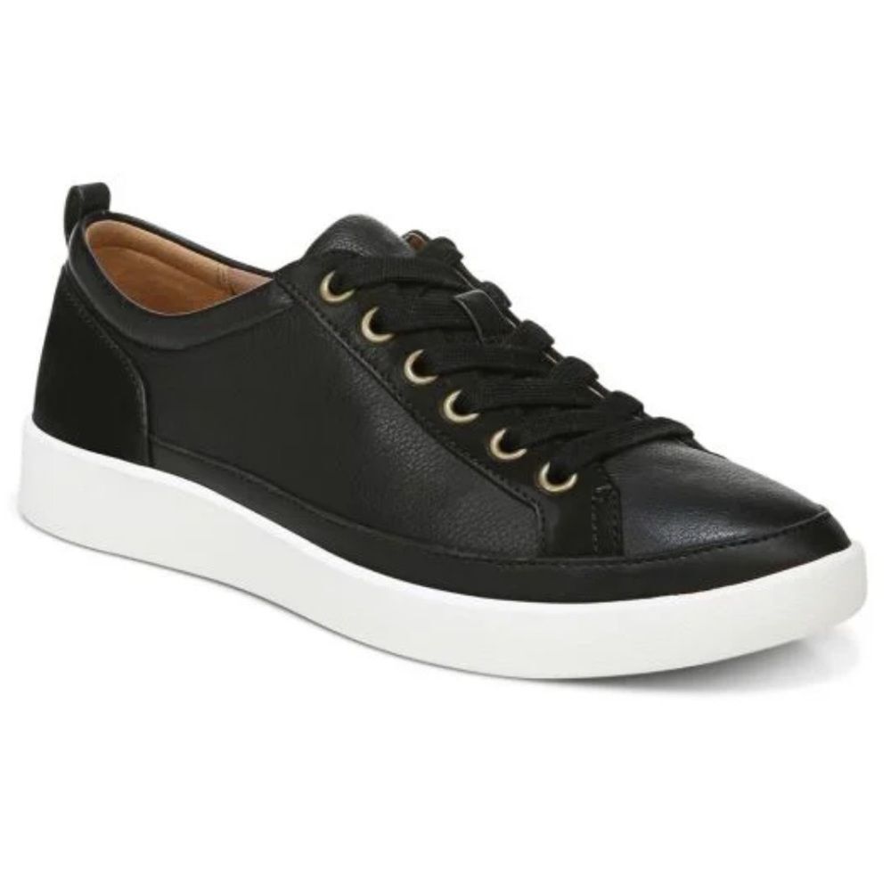 Vionic Black Leather Lace-Up Sneaker with White Platform